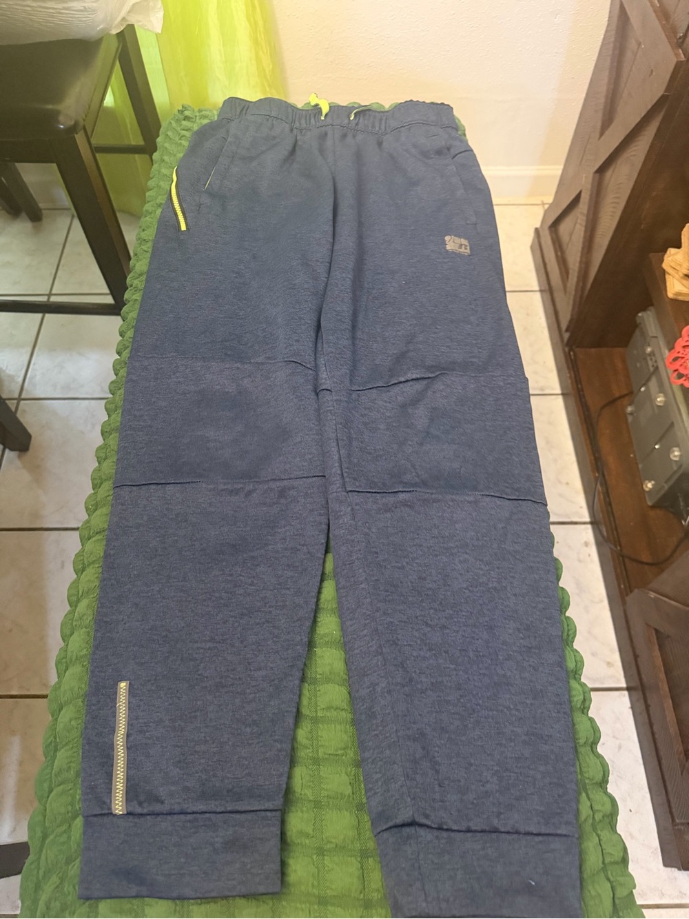 Russell Athletic Navy Jogger Sweatpants with Neon Yellow Drawcord